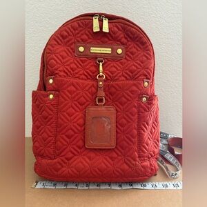 ADRIENNE VITTADINI QUILTED Red BACKPACK Bag Pack Sack GOLD ZIPPER NAME TAG